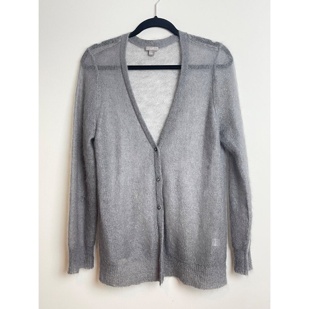 J. Jill Womens Grey Mohair Wool Blend Cardigan Sweater L